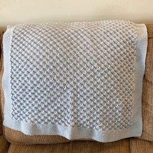 Hand knit baby blanket, sky blue